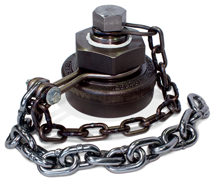4-Inch Ductile Iron Bottom Outlet Cap with Black Butyl Gasket and Carbon Steel Chain