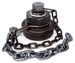 4-Inch Ductile Iron Bottom Outlet Cap with Black Viton Gasket and Carbon Steel Chain