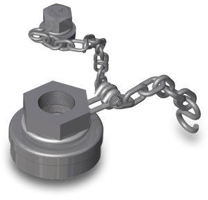 4-Inch Stainless Steel Bottom Outlet Cap with Black Nitrile Gasket and Stainless Steel Chain