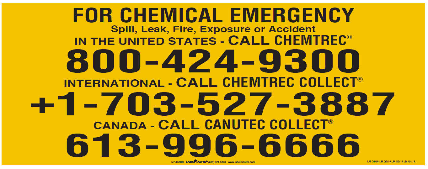 Chemtrec Chemical Emergency Label