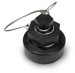 4-Inch Aluminum Bottom Outlet Cap with White Buna-N Gasket and Carbon Steel Cable