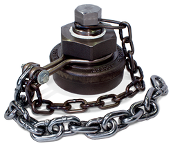 4-Inch Ductile Iron Bottom Outlet Cap with Black Nitrile Gasket and Carbon Steel Chain