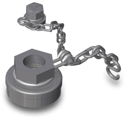 4-Inch Stainless Steel Bottom Outlet Cap with Black Nitrile Gasket and Stainless Steel Chain