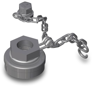 4-Inch Stainless Steel Bottom Outlet Cap with Black Viton Gasket and Stainless Steel Chain