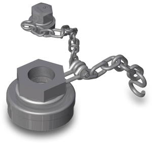 4-Inch Stainless Steel Bottom Outlet Cap with Black Viton Gasket and Stainless Steel Chain