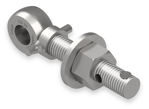 1 x 6-Inch Stainless Steel Eyebolt Assembly with a Seal Hole, Collar and Huck Rivet, Heavy Hex Nut
