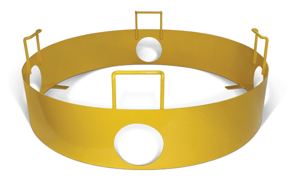 20 inch security ring, carbon steel, 8 inches high (14-3/4 inches high with handle), 30-1/2 inch OD, (4) 3-1/2 inch access holes