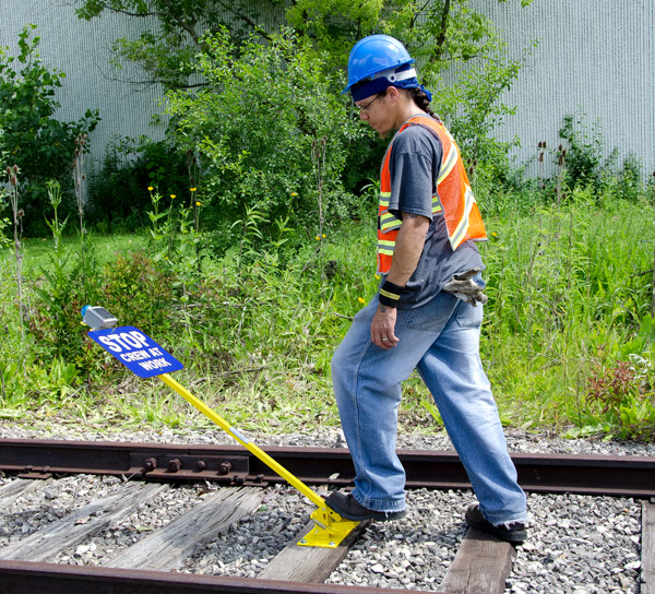 Spur Track Guardian Foot Operated Sign Holder with Solar Light