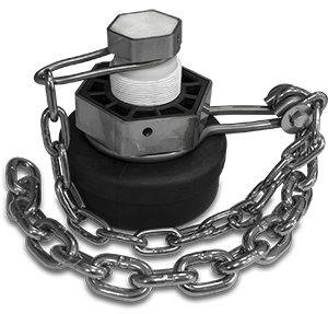 4-Inch Nylon Bottom Outlet Cap with Black Nitrile Gasket and Stainless Steel Chain