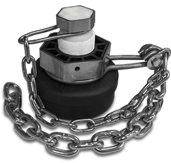 4-Inch Nylon Bottom Outlet Cap with Black Nitrile Gasket and Stainless Steel Chain