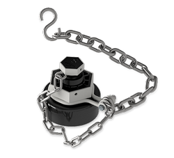4-Inch Nylon Bottom Outlet Cap with Black Nitrile Gasket and Carbon Steel Chain