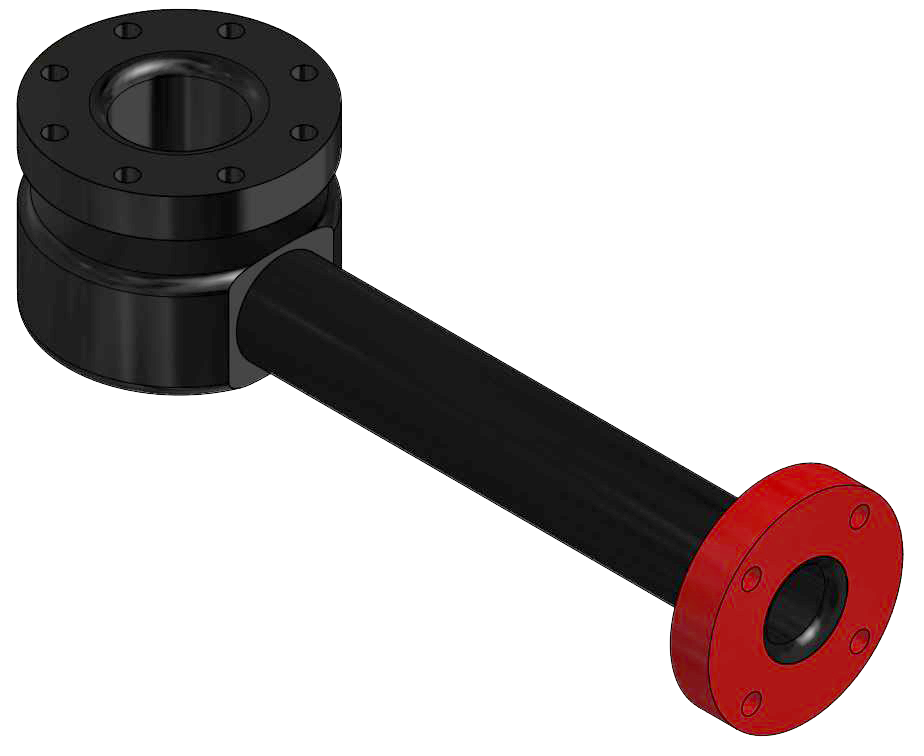 Pipe Elbow 4 inch x 2 inch ANSI flange x 90°, 7 inch height, 24-5/8 inch length