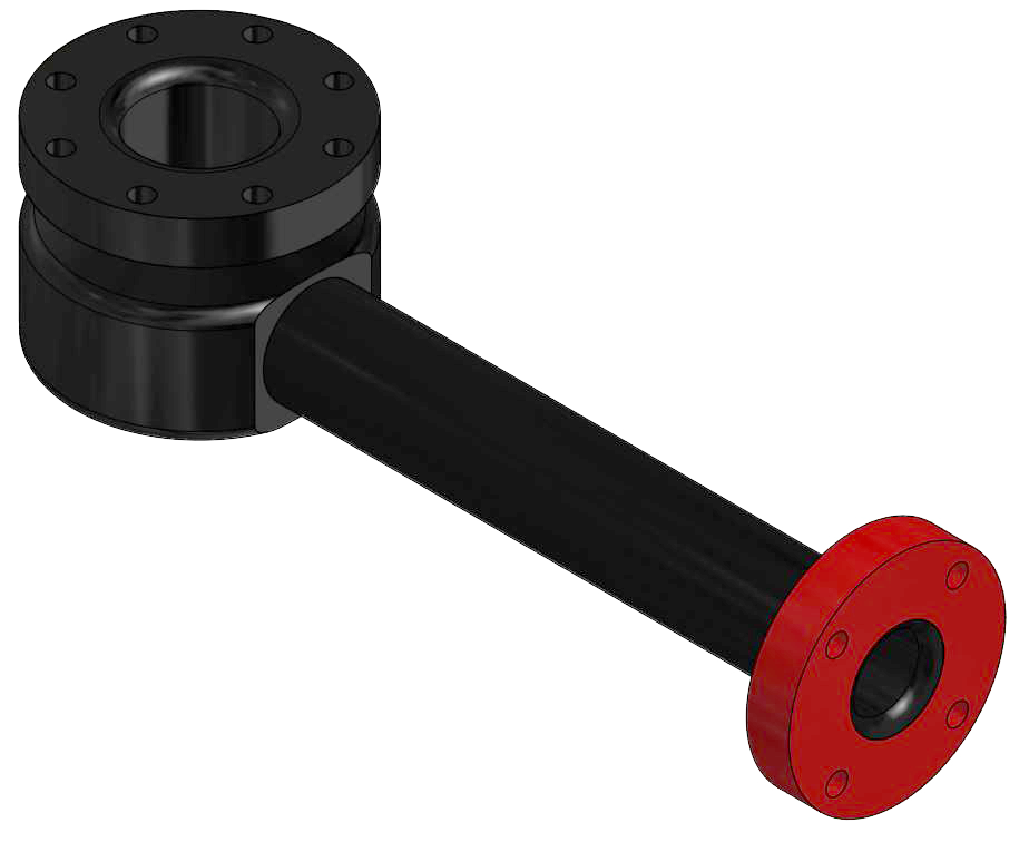 Pipe Elbow 4 inch x 2 inch ANSI flange x 90°, 7 inch height, 24-5/8 inch length