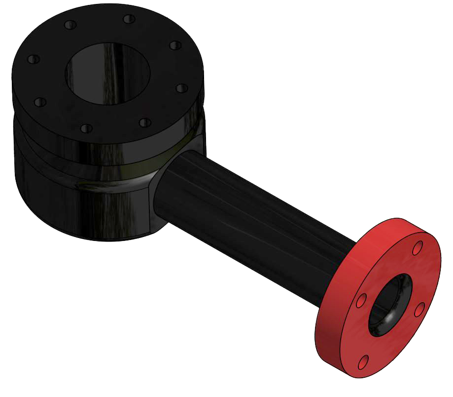 Pipe Elbow 4 inch TTMA Flange x 2 inch ANSI Flange x 90°, 7 inch height, 16-7/8 inch length